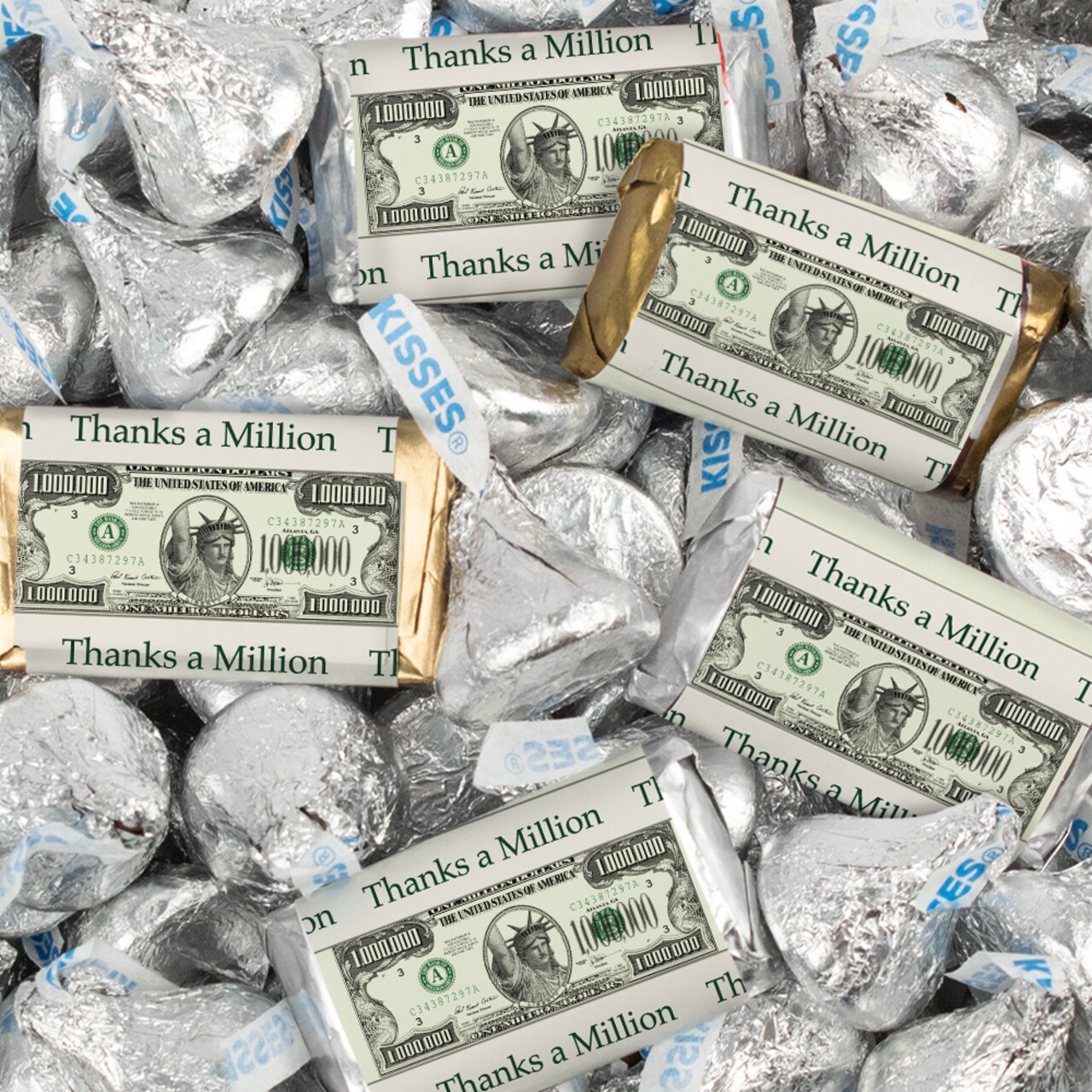 128 Pcs Thank You Candy Favors Hershey's Miniatures & Kisses - Thanks a Million